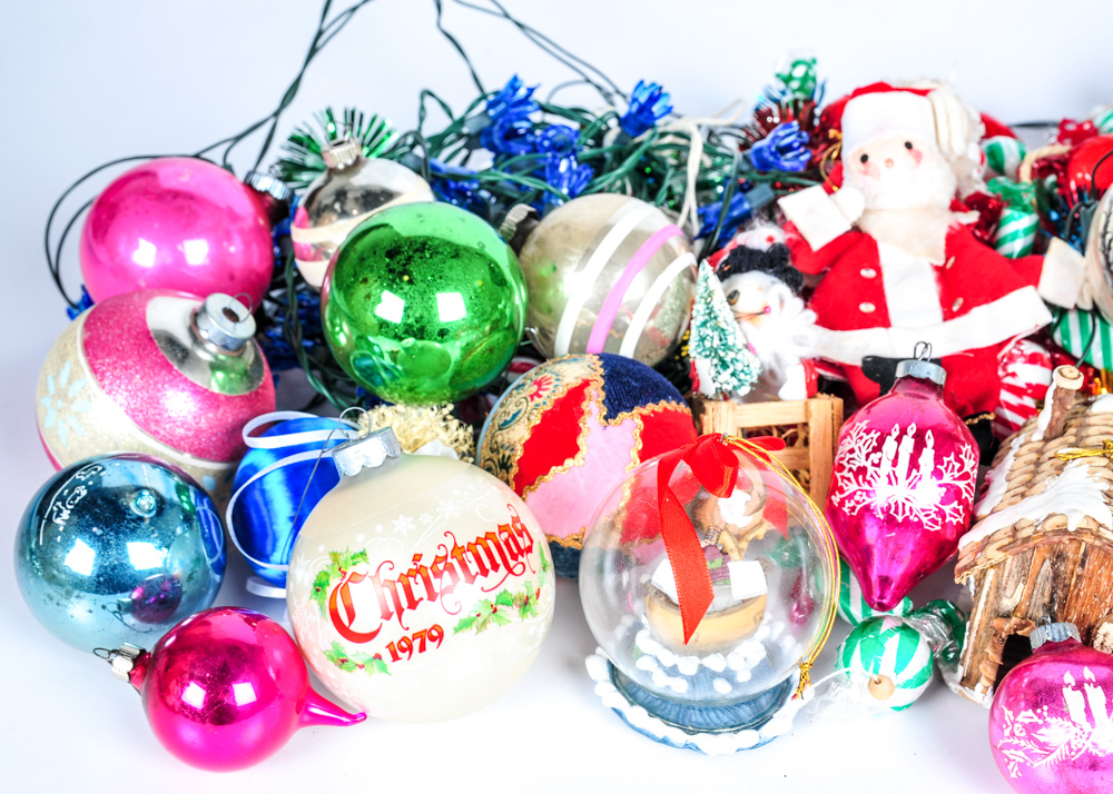 Collection of Vintage Christmas Ornaments and Decorations