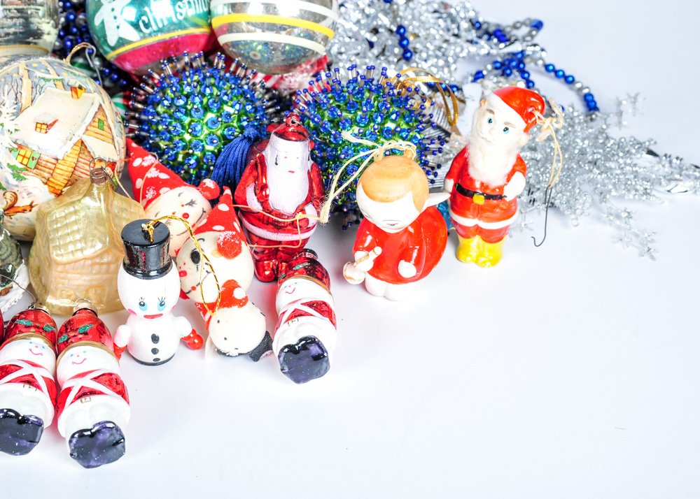 Collection of Vintage Christmas Ornaments and Decorations