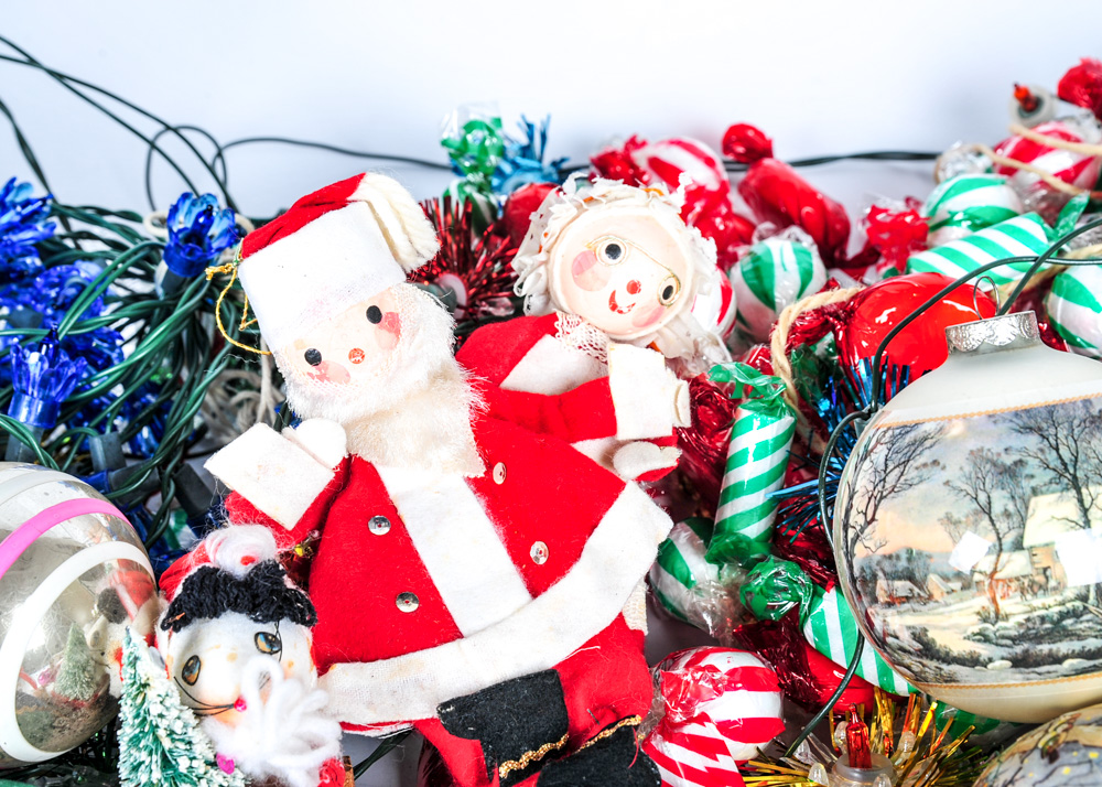 Collection of Vintage Christmas Ornaments and Decorations