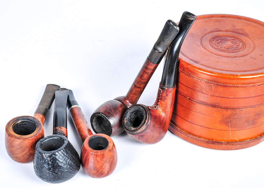 Vintage Pipes, Perfume Bottle, and Collar Box