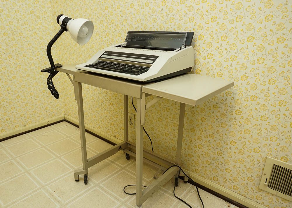 Nakajima Electronic Office Typewriter with Metal Desk and Lamp