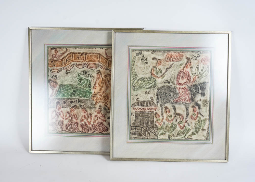 Asian Stone Rubbing Pair