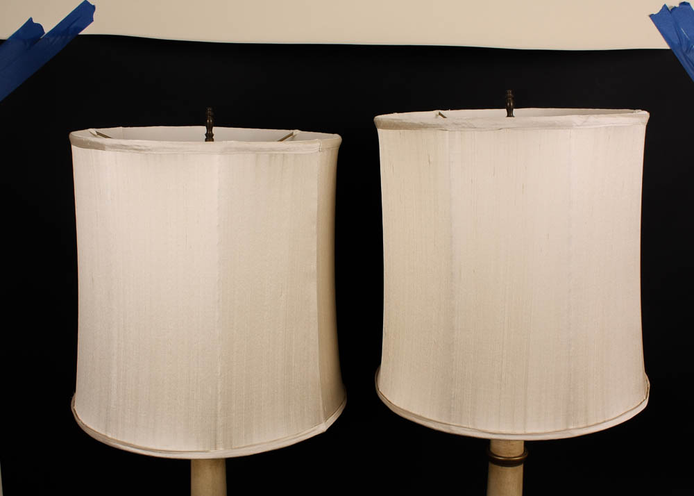 Painted Lamp Pair with Silk Shades