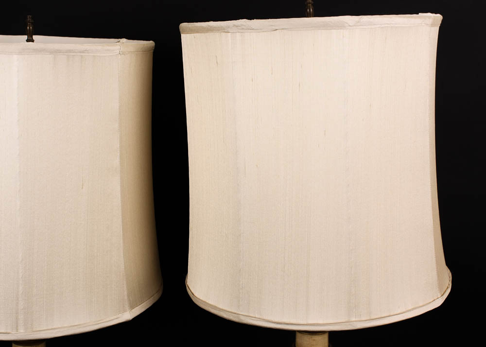 Painted Lamp Pair with Silk Shades