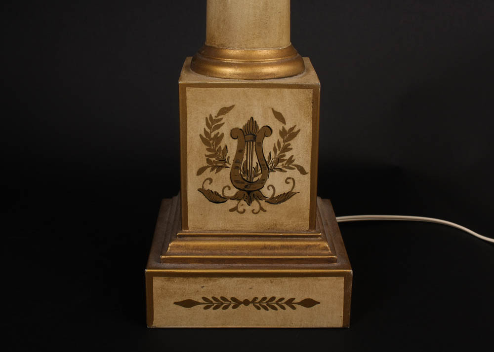 Painted Lamp Pair with Silk Shades