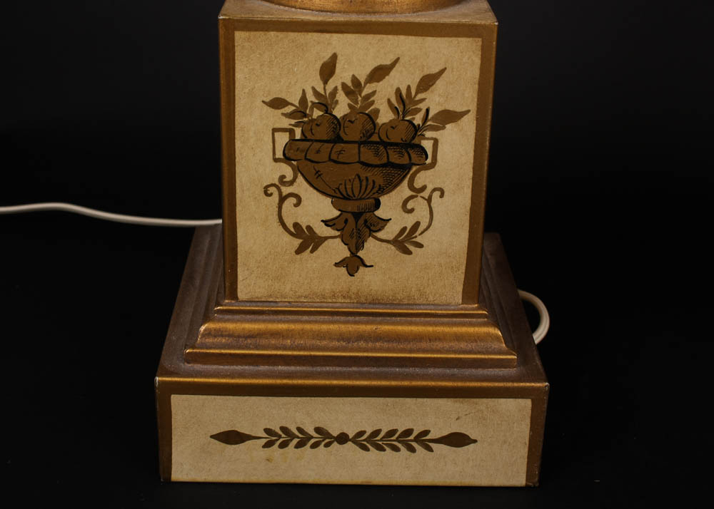 Painted Lamp Pair with Silk Shades