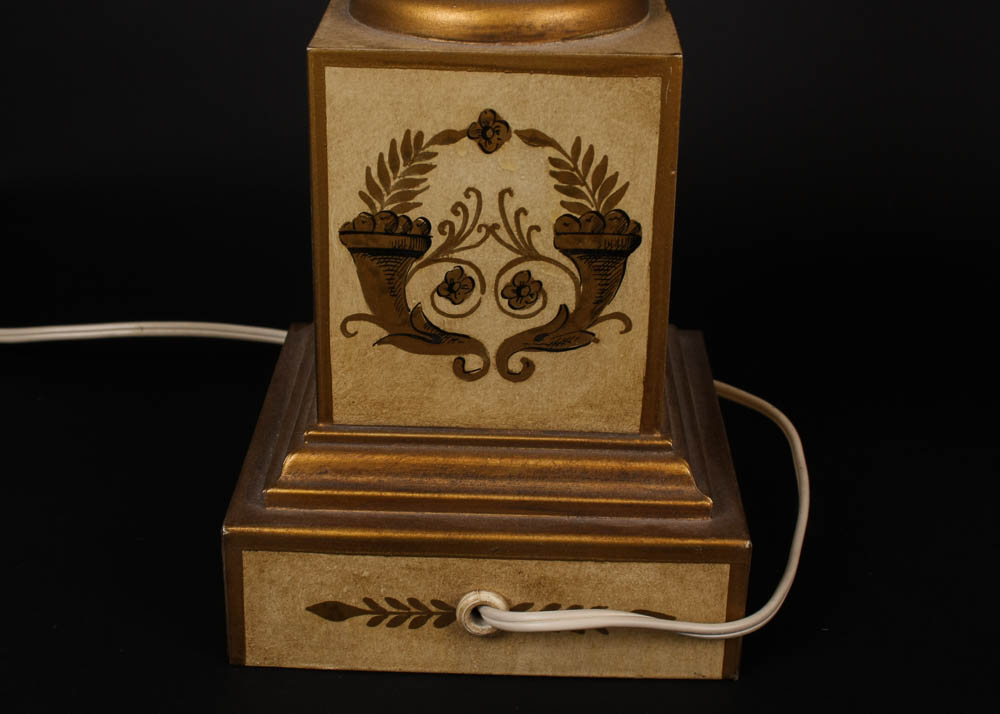 Painted Lamp Pair with Silk Shades