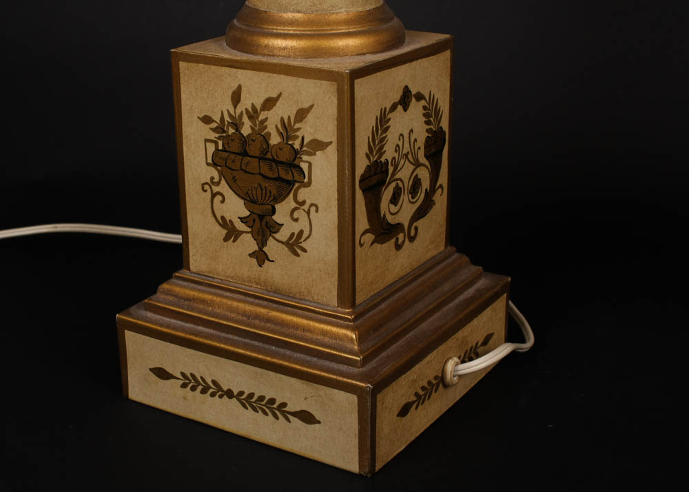 Painted Lamp Pair with Silk Shades