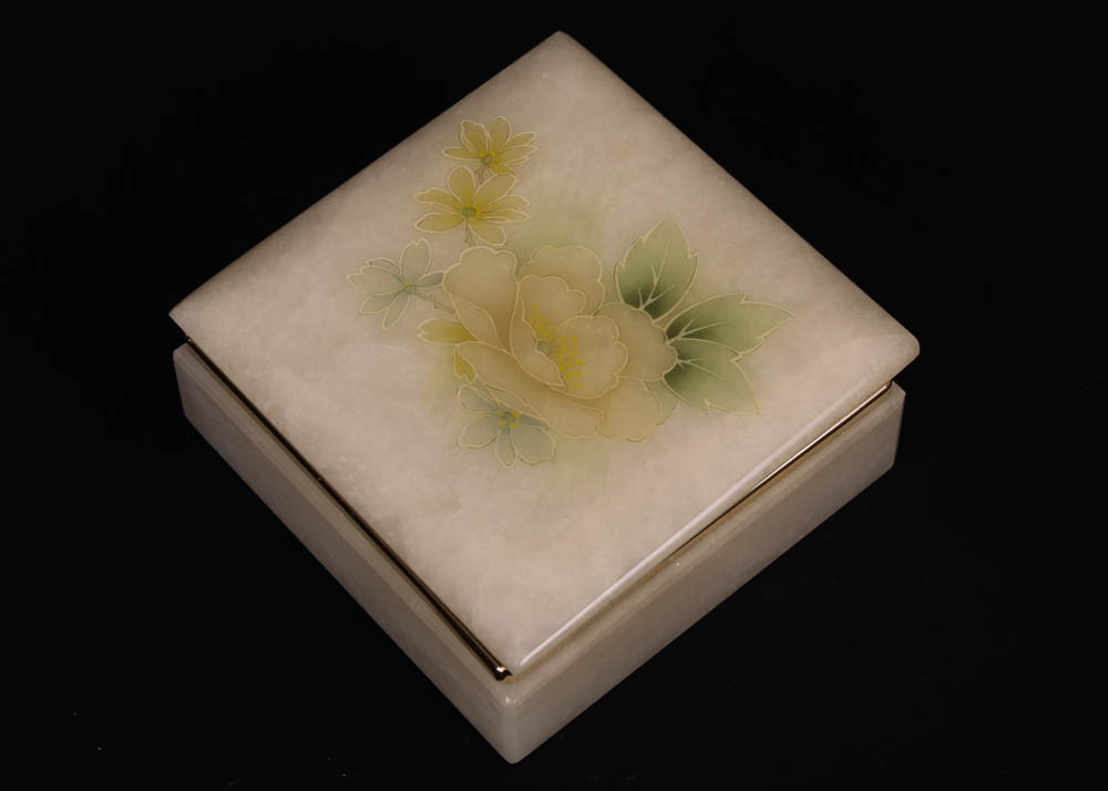 Italian Alabaster Trinket Box and Stone Bookends