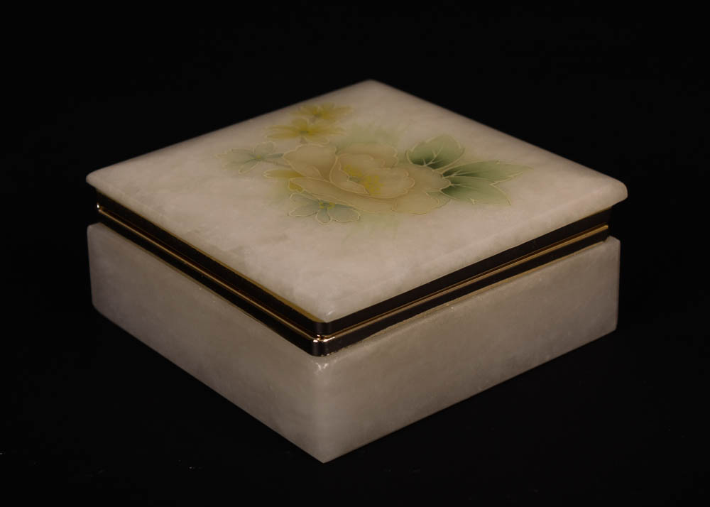 Italian Alabaster Trinket Box and Stone Bookends