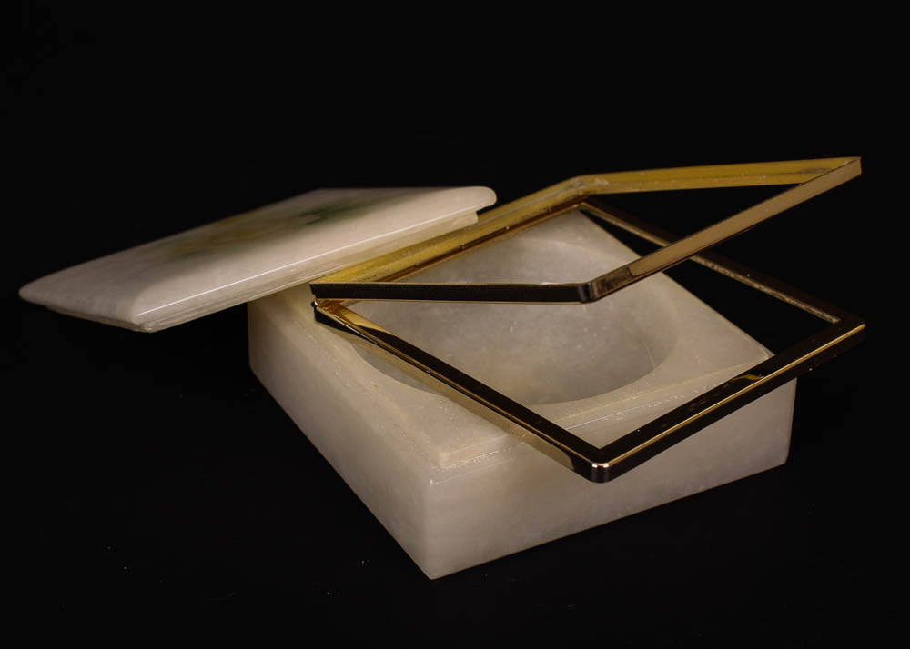 Italian Alabaster Trinket Box and Stone Bookends