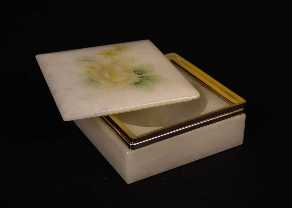 Italian Alabaster Trinket Box and Stone Bookends