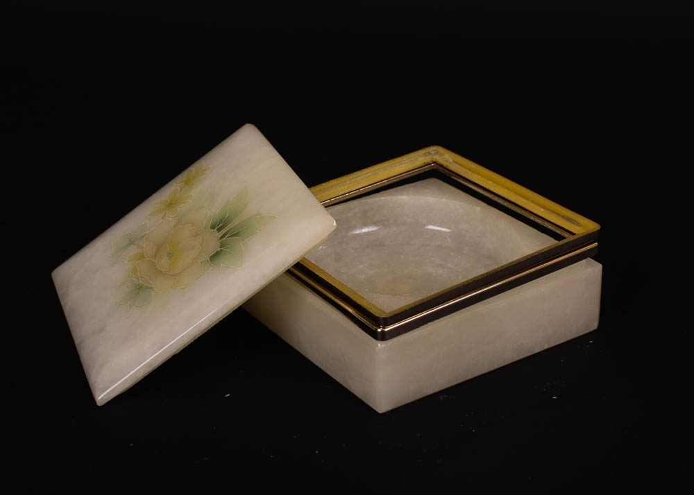 Italian Alabaster Trinket Box and Stone Bookends