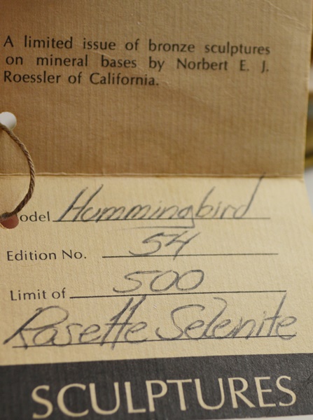 Nobert Roessler L/E Signed "Hummingbird" Sculpture