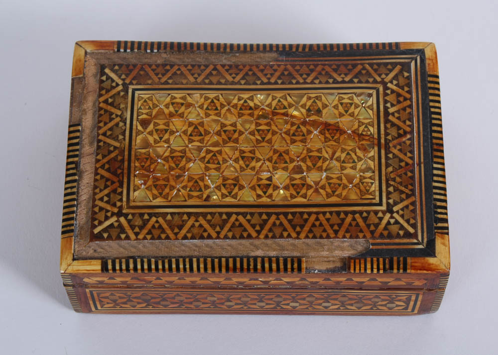 Vintage Parquet and Mother of Pearl Trinket Box
