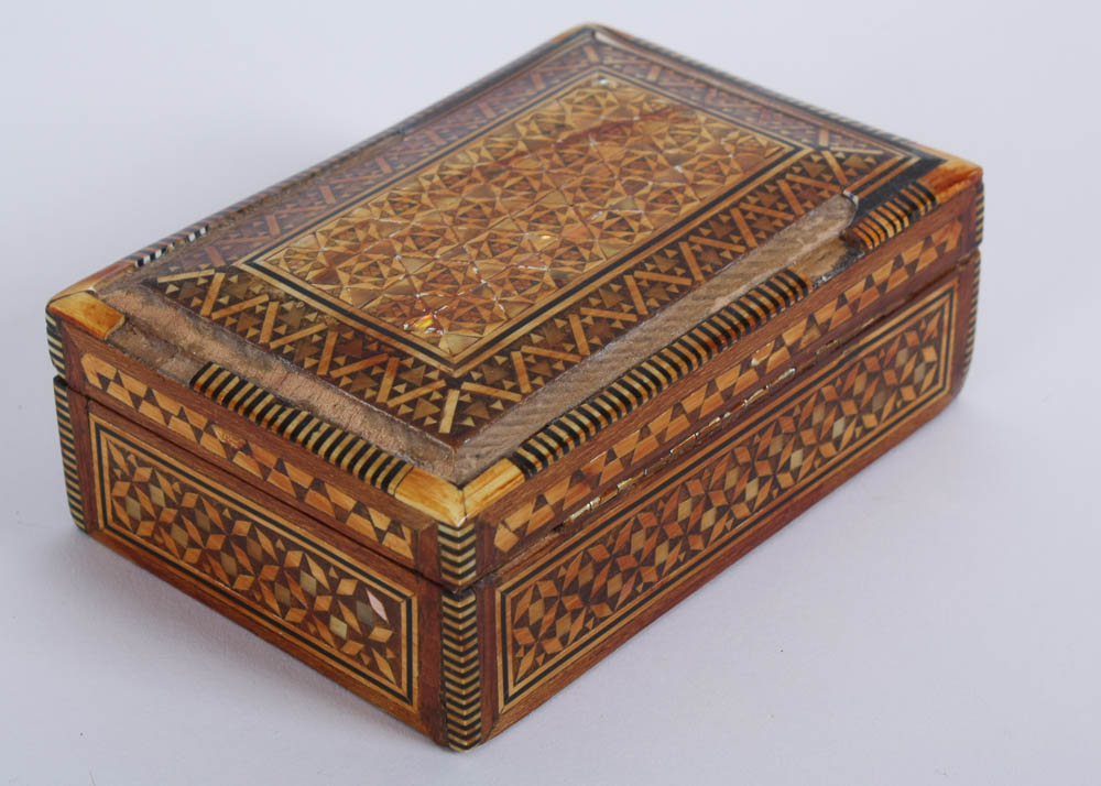 Vintage Parquet and Mother of Pearl Trinket Box