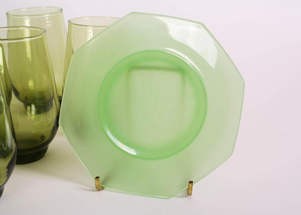 Assorted Green Glass Collection.