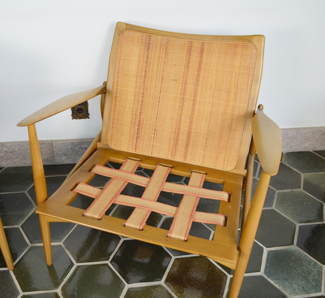 Pair of Mid Century Modern Wood Armchairs With Cushions
