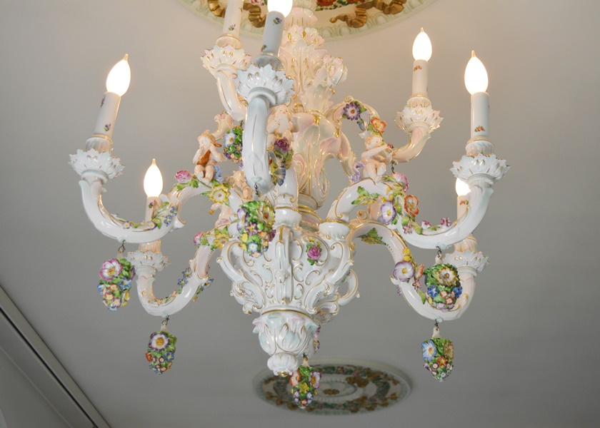 Capodimonte Style Floral and Figural Porcelain Chandelier c. 1900