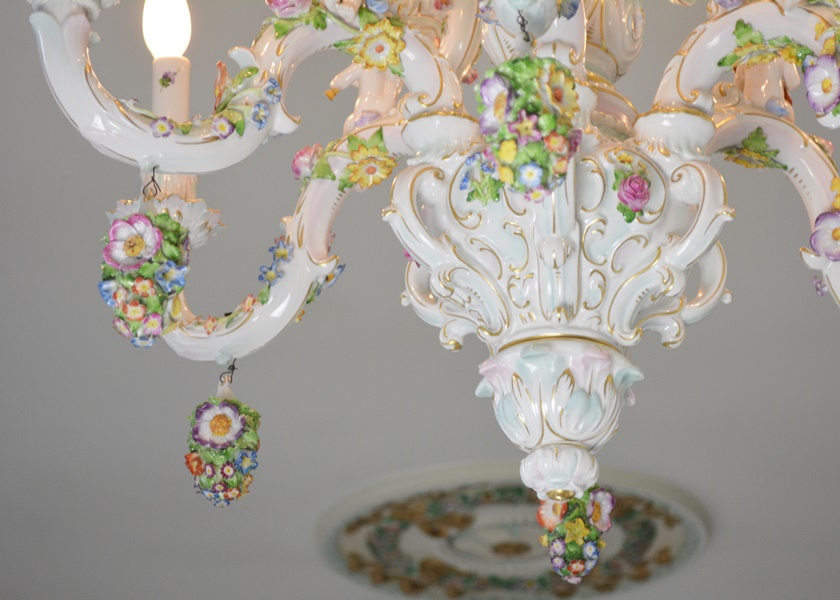 Capodimonte Style Floral and Figural Porcelain Chandelier c. 1900