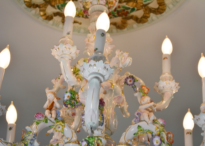 Capodimonte Style Floral and Figural Porcelain Chandelier c. 1900