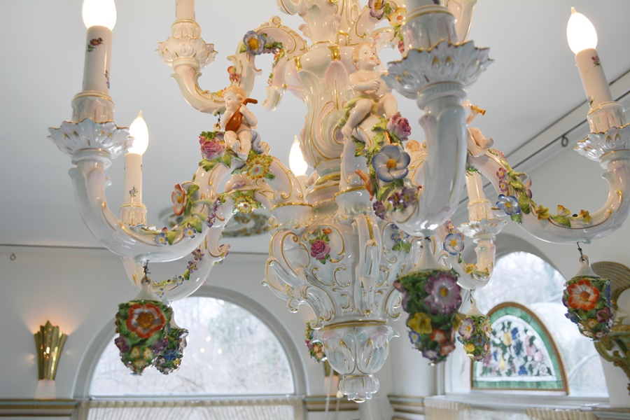 Capodimonte Style Floral and Figural Porcelain Chandelier c. 1900