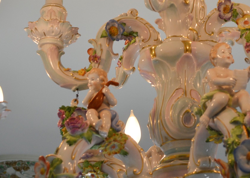 Capodimonte Style Floral and Figural Porcelain Chandelier c. 1900