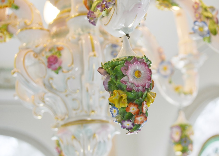 Capodimonte Style Floral and Figural Porcelain Chandelier c. 1900