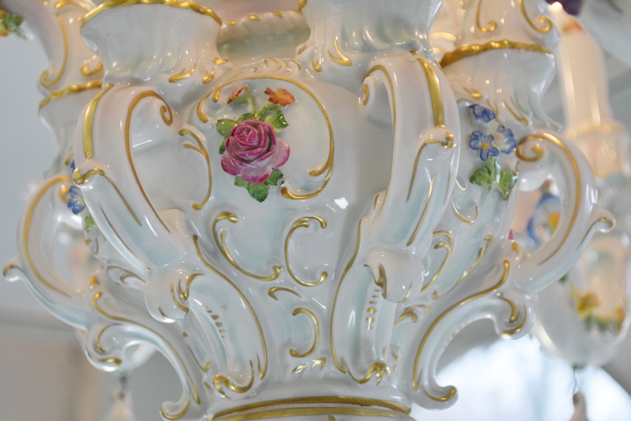 Capodimonte Style Floral and Figural Porcelain Chandelier c. 1900