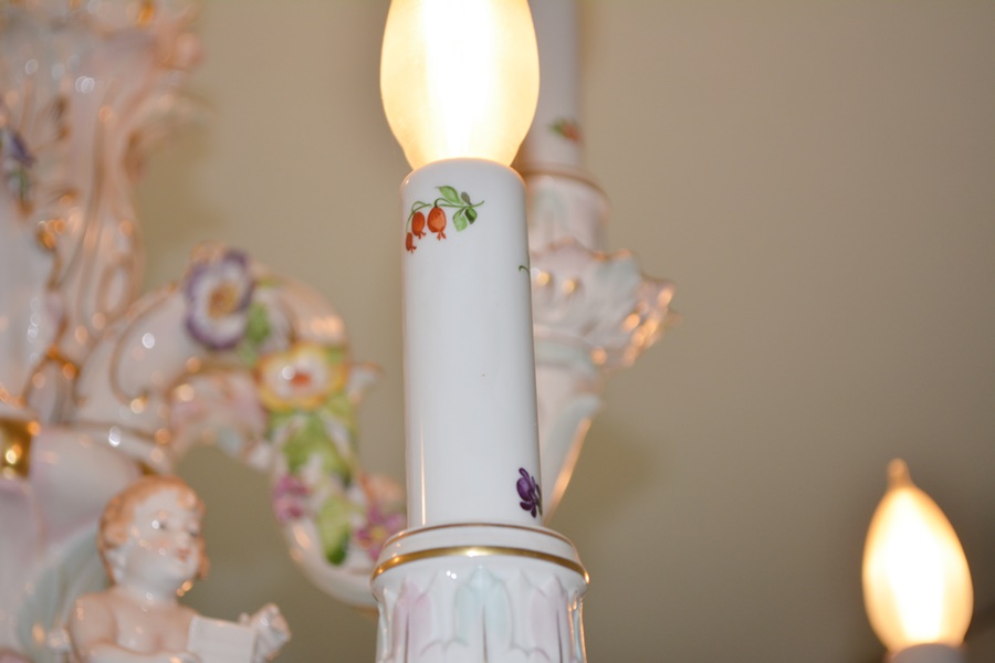 Capodimonte Style Floral and Figural Porcelain Chandelier c. 1900