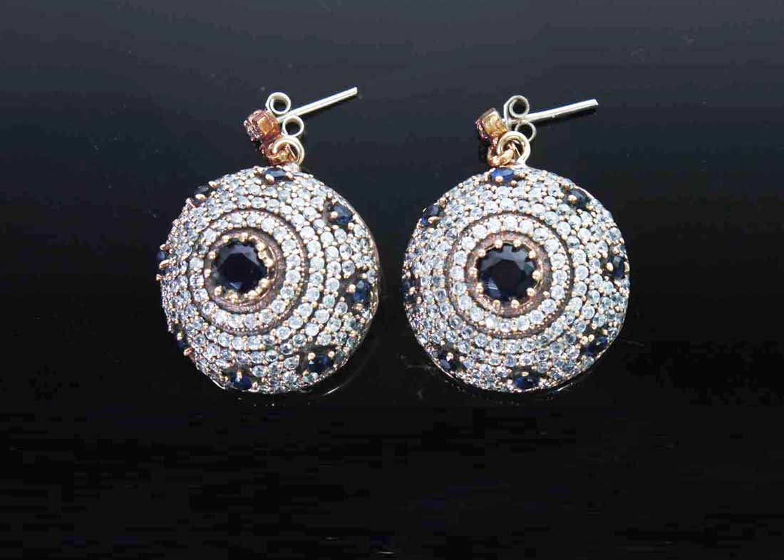 Two-Tone Ottoman Empire Style Sapphire and Crystal Earrings