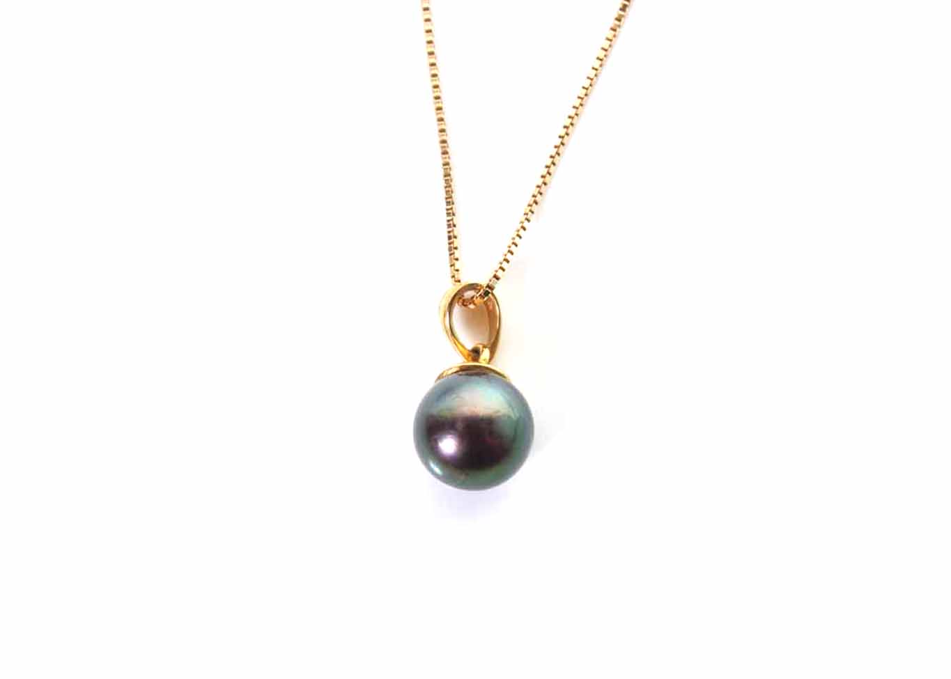 14K Yellow Gold Necklace with Gray Freshwater Pearl Solitaire