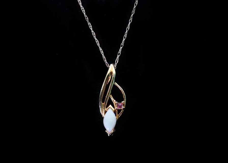 14K Yellow Gold Chain with 10k Gold Stylized Opal Pendant
