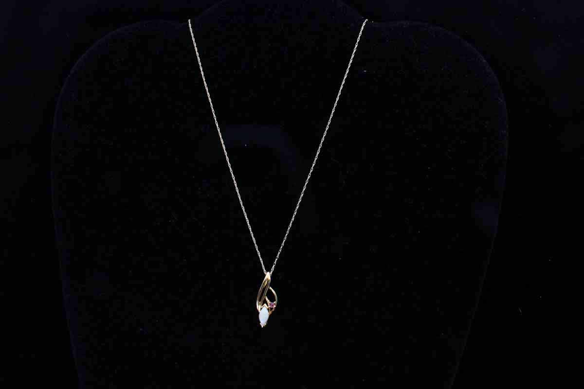 14K Yellow Gold Chain with 10k Gold Stylized Opal Pendant