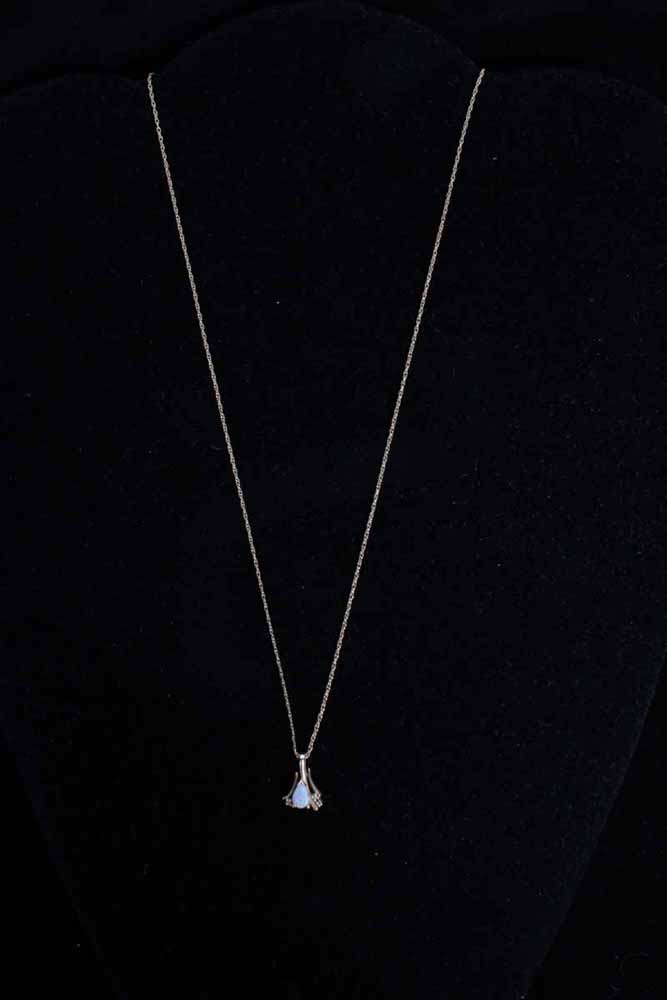 14K Yellow Gold Opal and Diamond Pendant Necklace