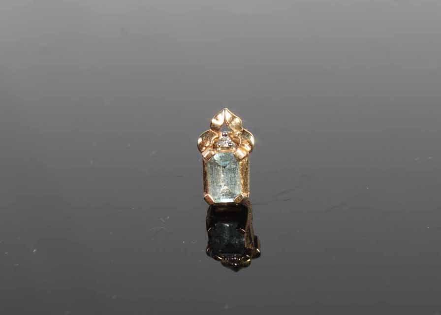 10K Gold Emerald Cut Aquamarine and Diamond Earrings