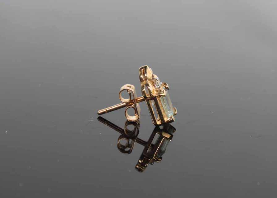 10K Gold Emerald Cut Aquamarine and Diamond Earrings