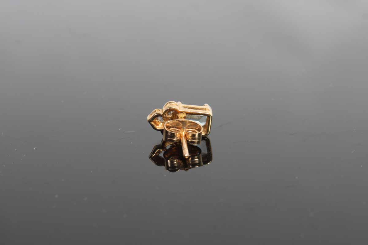 10K Gold Emerald Cut Aquamarine and Diamond Earrings