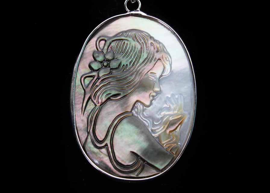 Sterling Silver Necklace with Abalone Shell Cameo Pendant