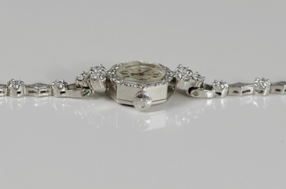 Elegant Vintage 14K White Gold and Diamond Omega Ladies Watch