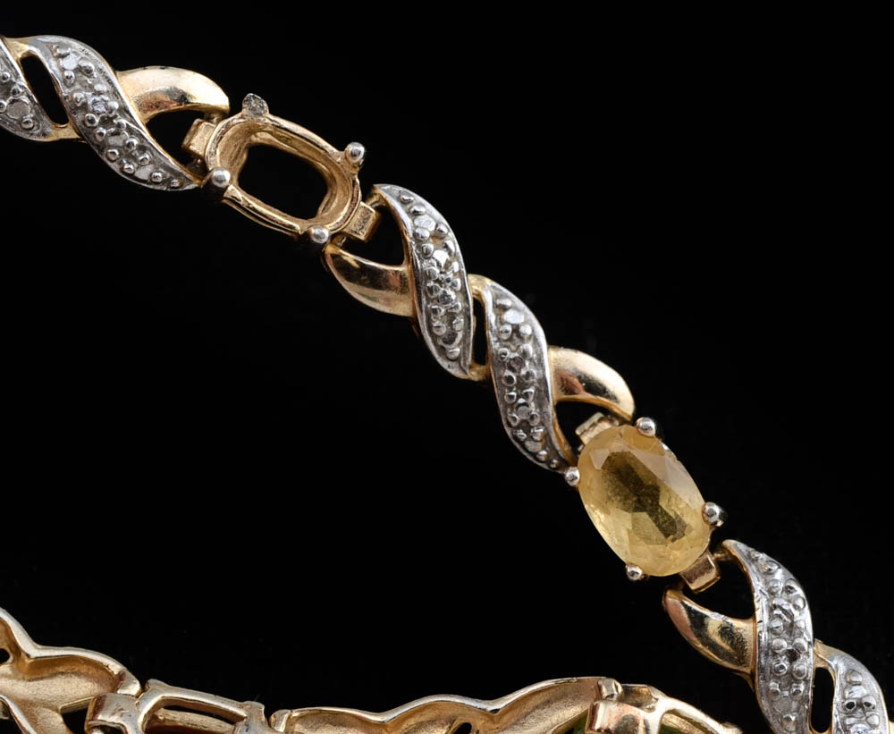 Two Sterling Bracelets with Amethyst, Peridot and More