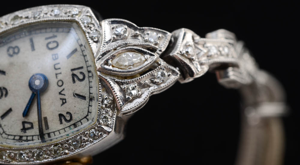 Vintage Lady's Bulova Platinum and Diamond Watch