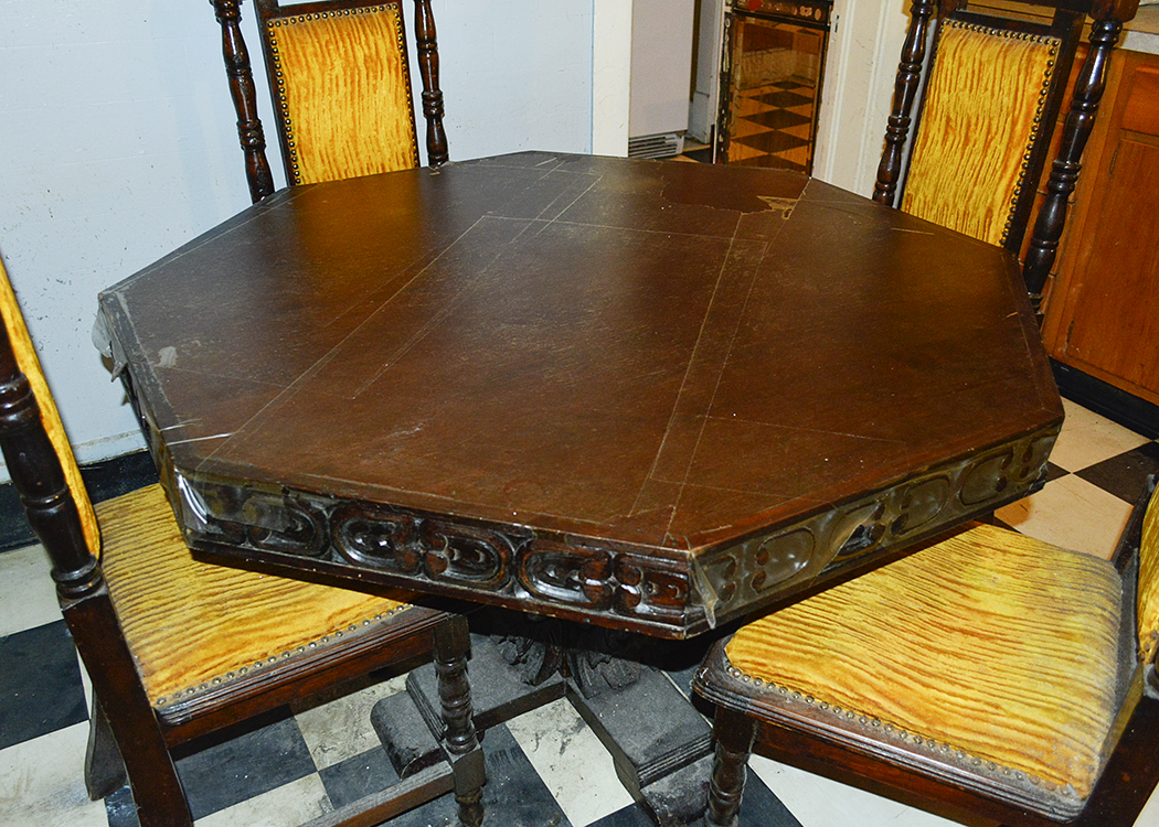 Vintage Gothic Revival Style Dining Table and Chairs
