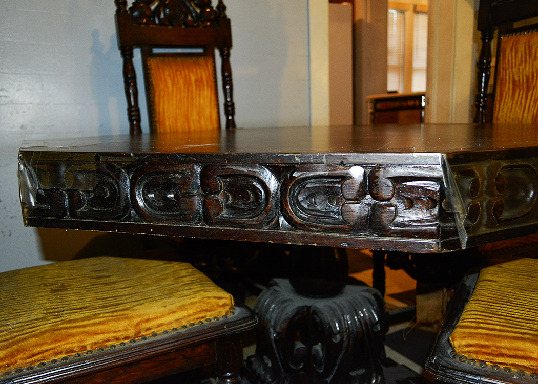 Vintage Gothic Revival Style Dining Table and Chairs