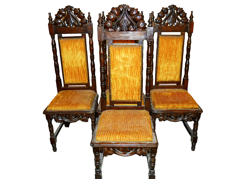 Vintage Gothic Revival Style Dining Table and Chairs