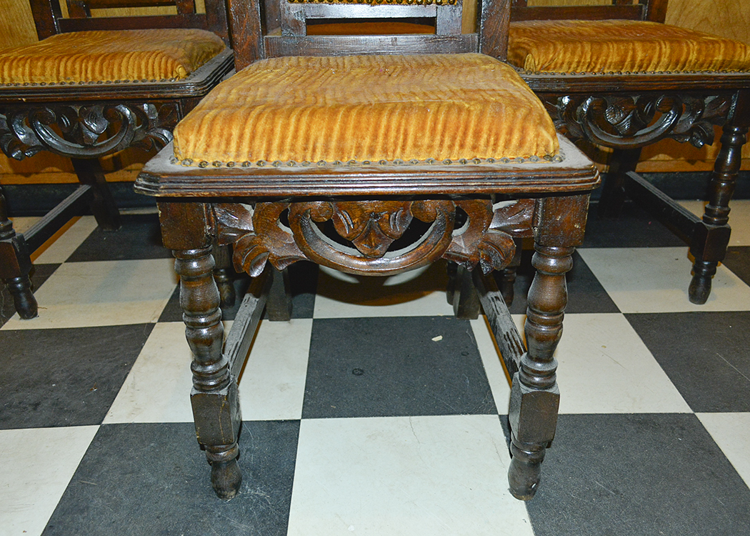 Vintage Gothic Revival Style Dining Table and Chairs