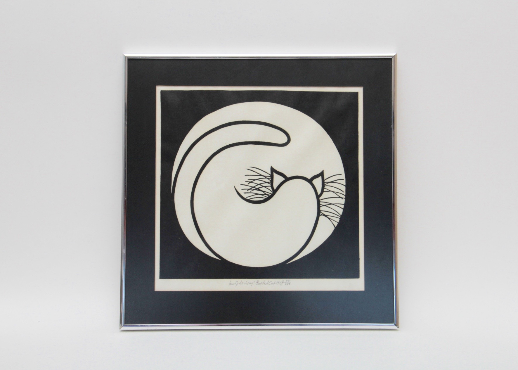 Limited Editon, 1978 Original Woodcut "Curled Cat" by Listed Artist, Jacques Hnizdovsky