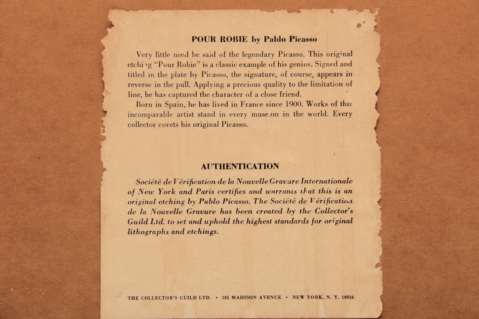 "Pour Robie" Etching From Pablo Picasso Original Plate