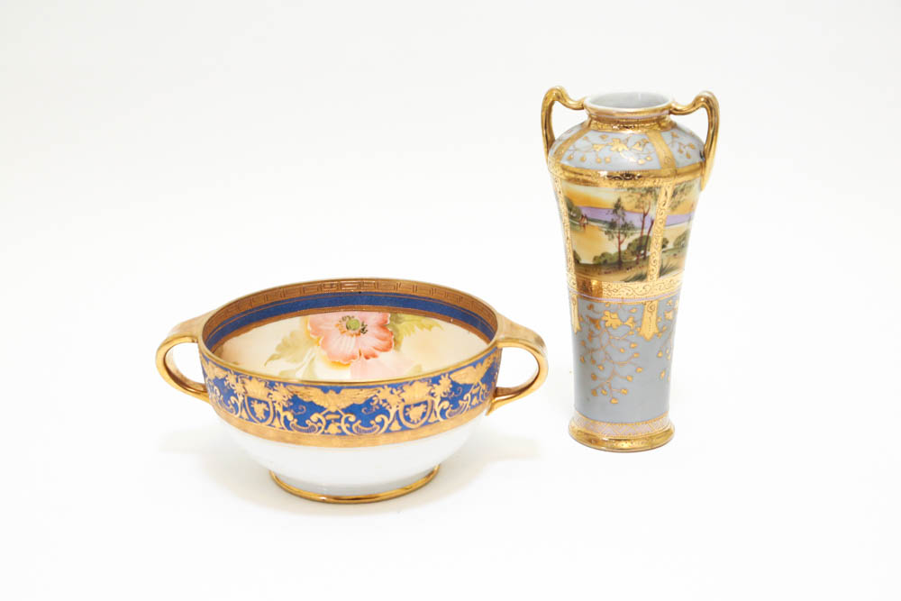 Pair of Hand-Painted Nippon Pieces