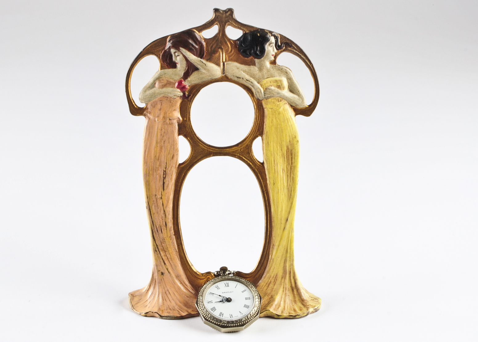 Art Nouveau Pocket Watch Stand and Bradley Pocket Watch